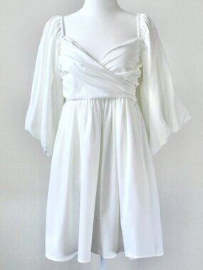 Vestique White Cotton Sweetheart Neckline Knee-Length Dress Small